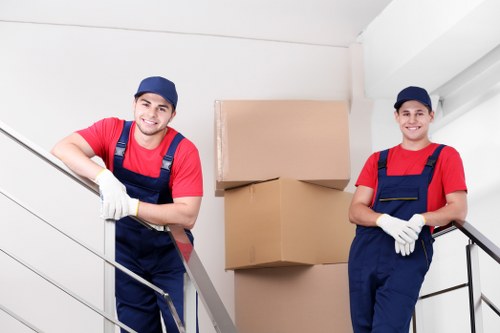 Balham moving team handling boxes and furniture in an urban setting