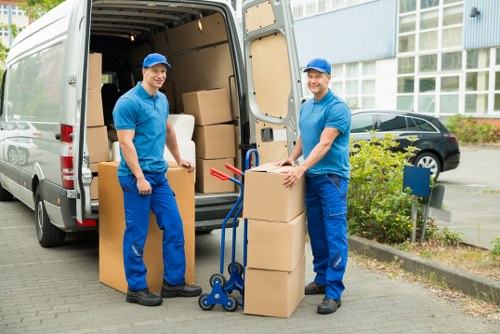 Removal van outside a Balham apartment building with access considerations