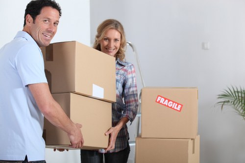 Boxes and household belongings arranged for unloading at a new Balham home